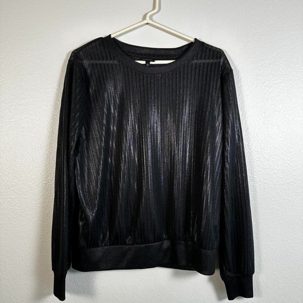 Who What Wear Striped Mesh Long Sleeve Shirt
